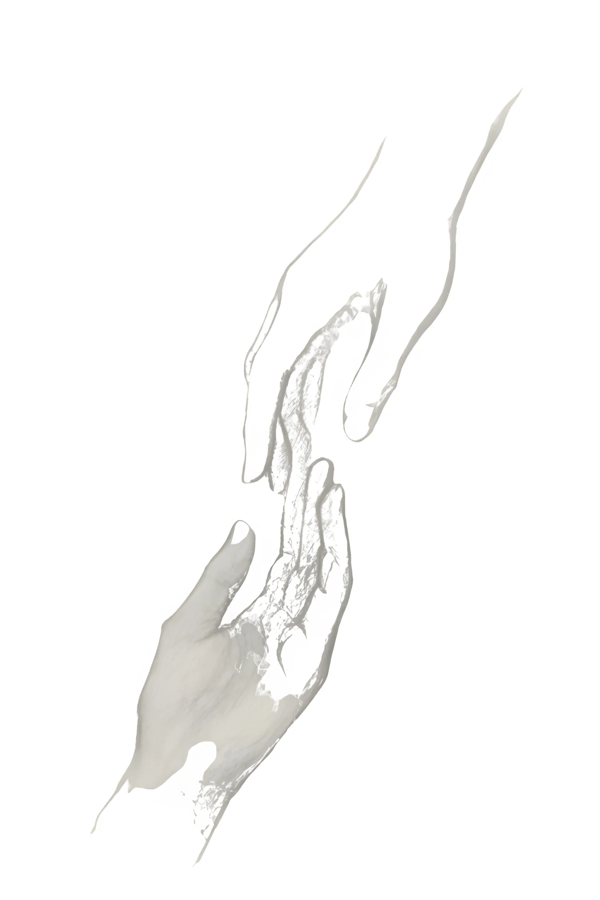 Graphite sketch of two hands reaching toward each other