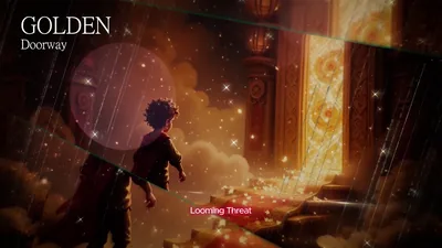 An illustrated boy walking toward a glowing golden doorway